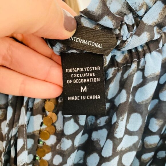 Moda International Animal Print Peasant Embellished Blouse Women’s Medium - Picture 8 of 13